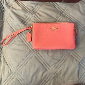 Authentic Coach Salmon Double Pocket Wristlet